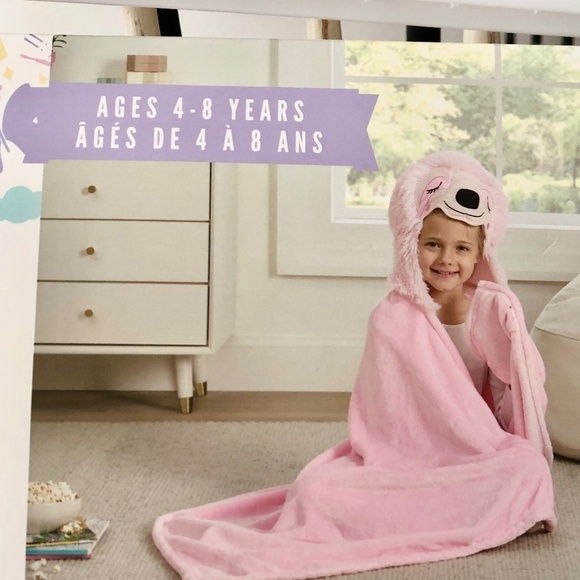 Sleepy Sloth, Kids Faux Fur Hooded Throw, Pink, 36 in x 56 in, New With Tags - Picture 12 of 14